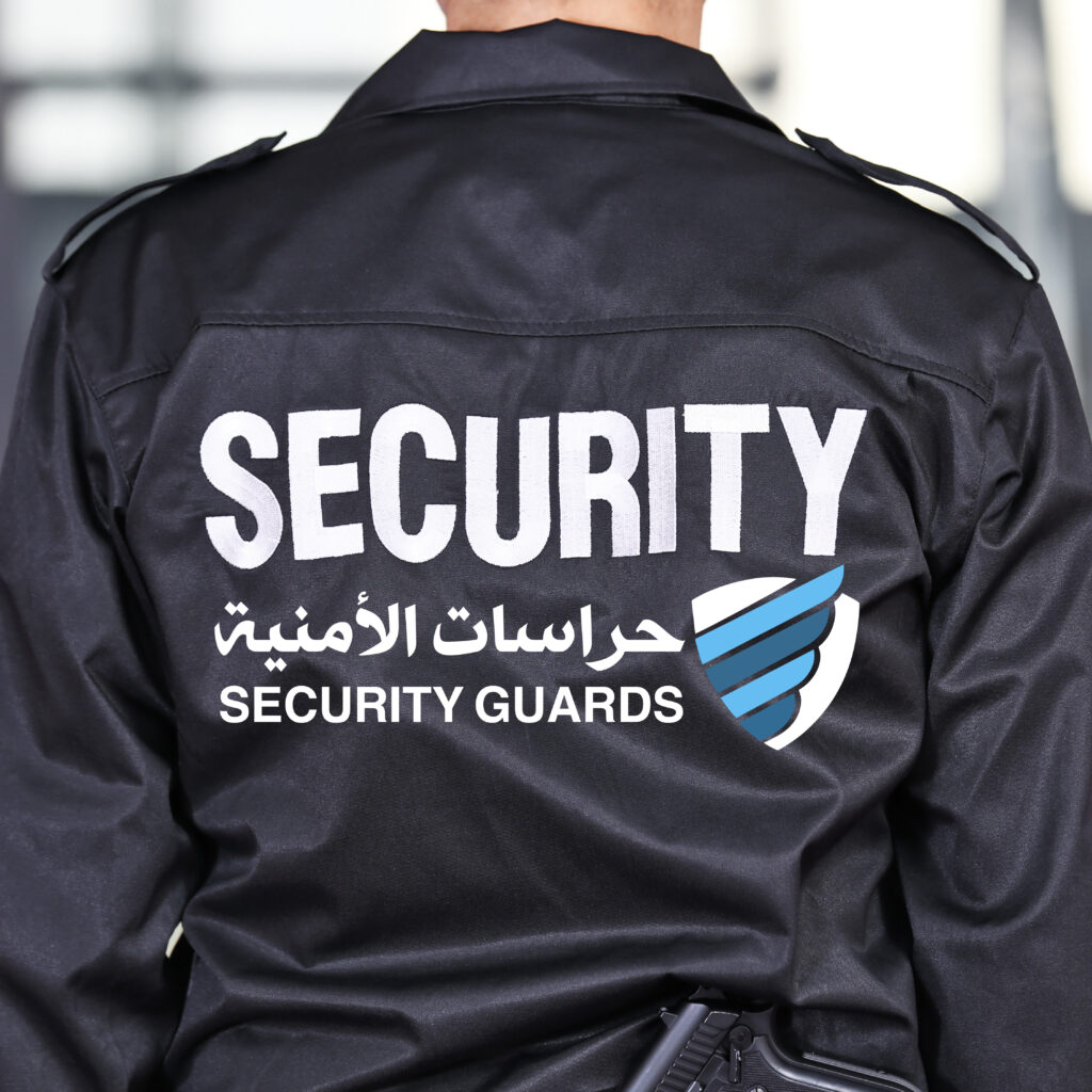 security man standing back closeup